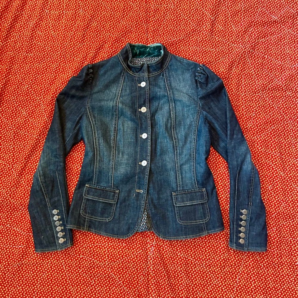 Vintage 2000s Blue Denim marching band equestrian style jacket Size M